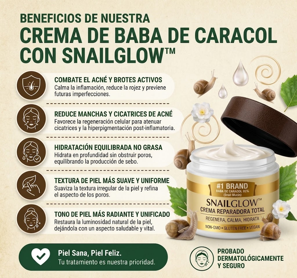 SnailGlow™️ – Crema de Baba de Caracol para una Piel Más Hidratada, Suave y Radiante ✅